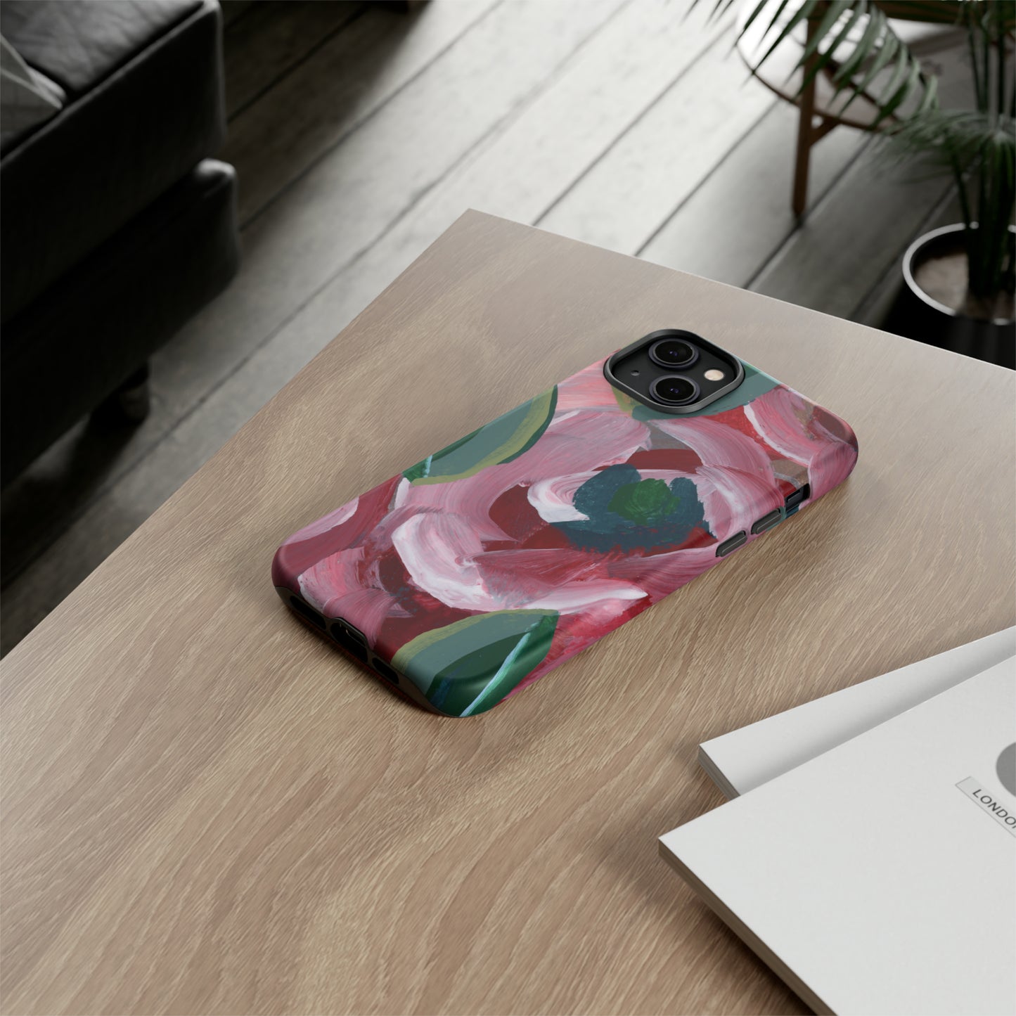 Burgundy Red Floral Hand Painted Abstract Colorful Case: Impact-Resistant Phone Cases