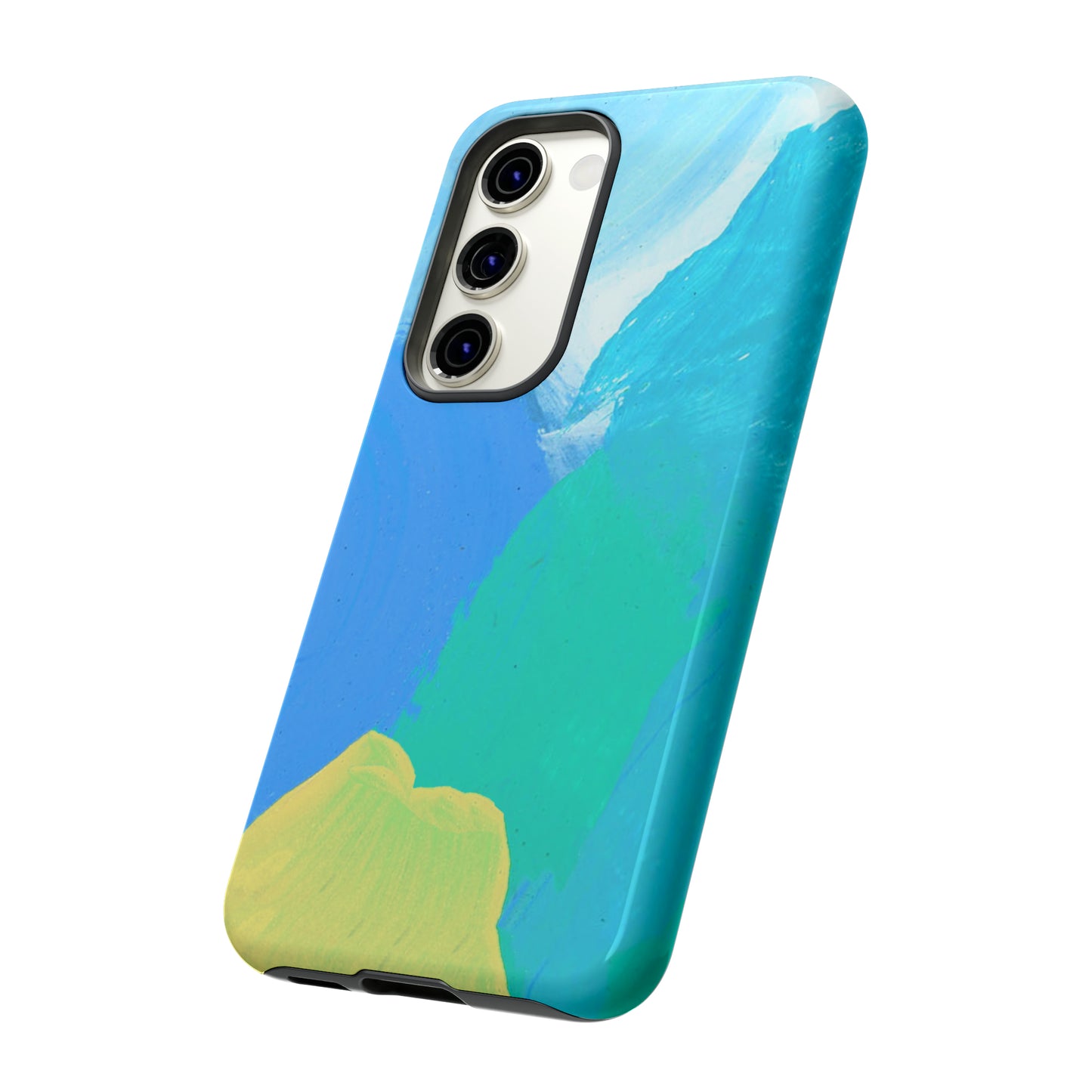 Hand Painted Abstract Blue Teal White Yellow Cute Phone Case - Tough Cases