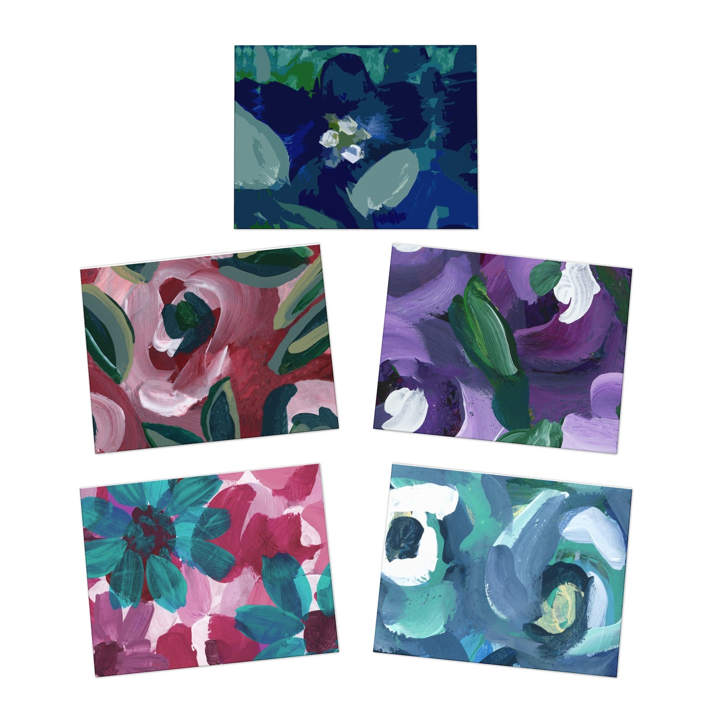 Floral Hand Painted Vertical Multi-Design Greeting Cards (5-Pack)