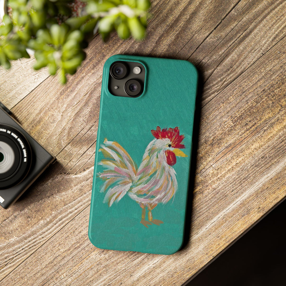 Phone Case hand painted chicken rooster digitized