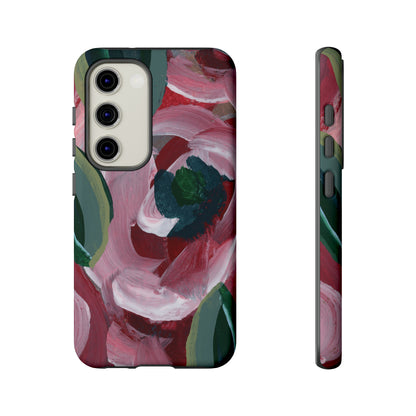 Burgundy Red Floral Hand Painted Abstract Colorful Case: Impact-Resistant Phone Cases