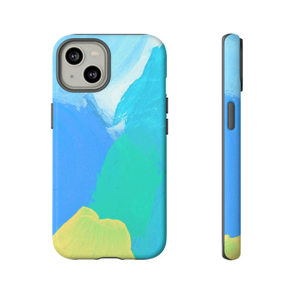 Hand Painted Abstract Blue Teal White Yellow Cute Phone Case - Tough Cases