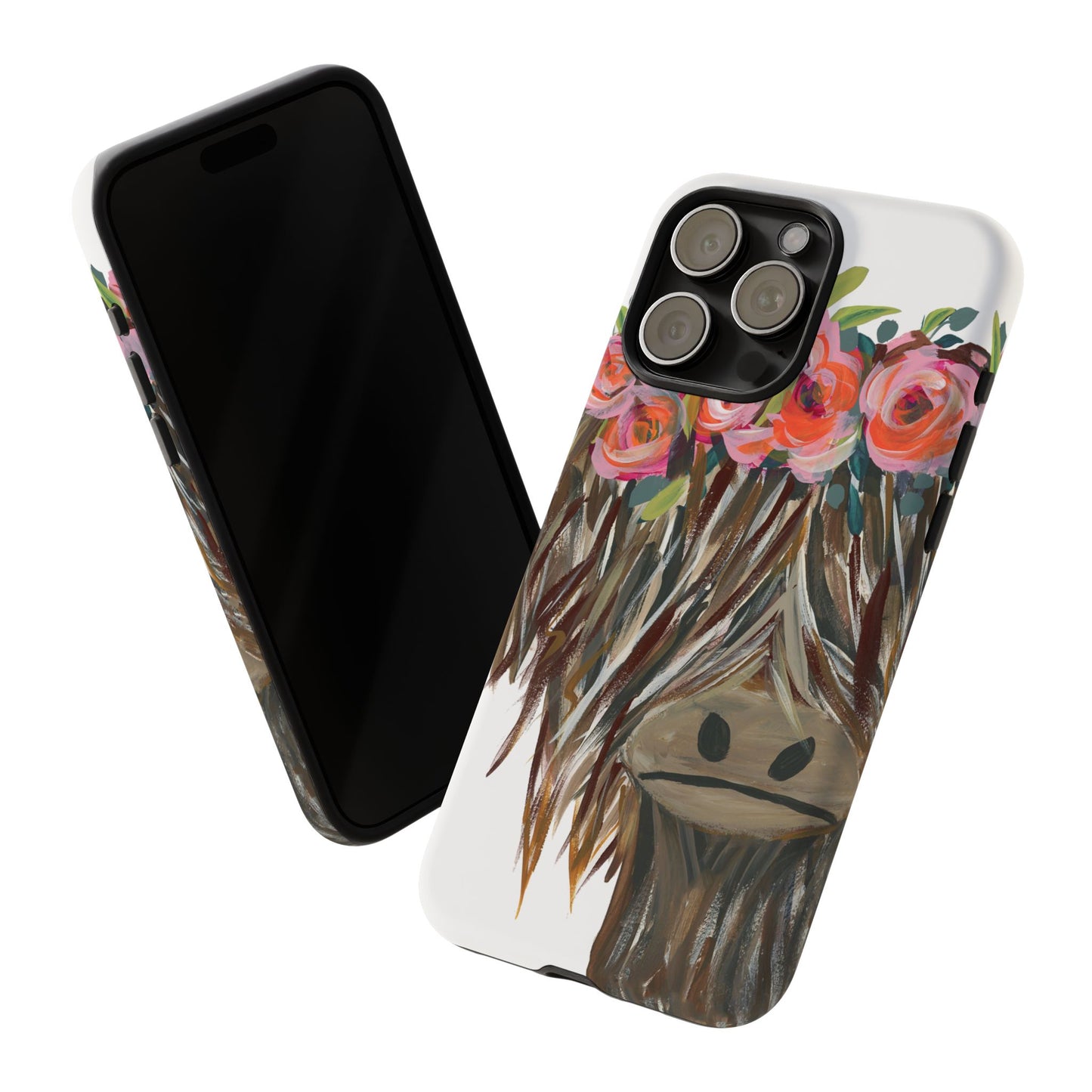 Floral Highland Cow Phone Case - Tough Cases for Animal Lovers