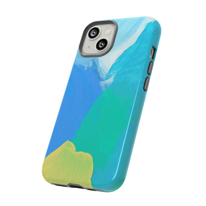 Hand Painted Abstract Blue Teal White Yellow Cute Phone Case - Tough Cases