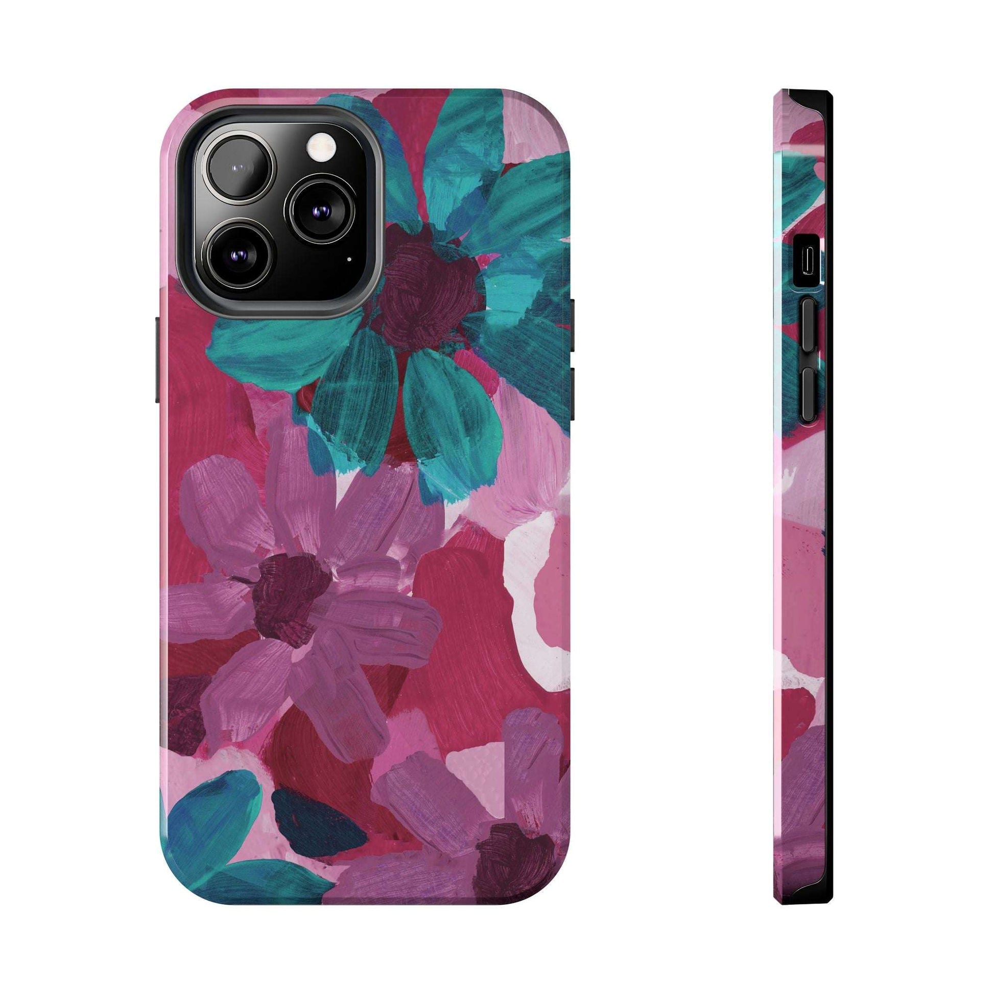 Fuchsia and Turquoise Flowers Watercolor Art: Tough Phone Cases