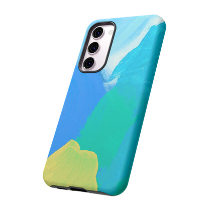 Hand Painted Abstract Blue Teal White Yellow Cute Phone Case - Tough Cases