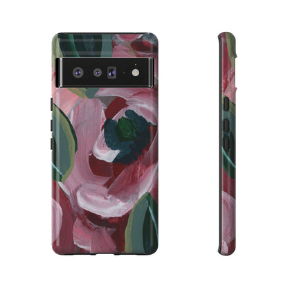 Burgundy Red Floral Hand Painted Abstract Colorful Case: Impact-Resistant Phone Cases