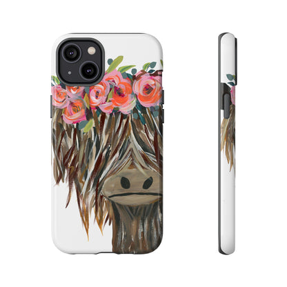 Floral Highland Cow Phone Case - Tough Cases for Animal Lovers