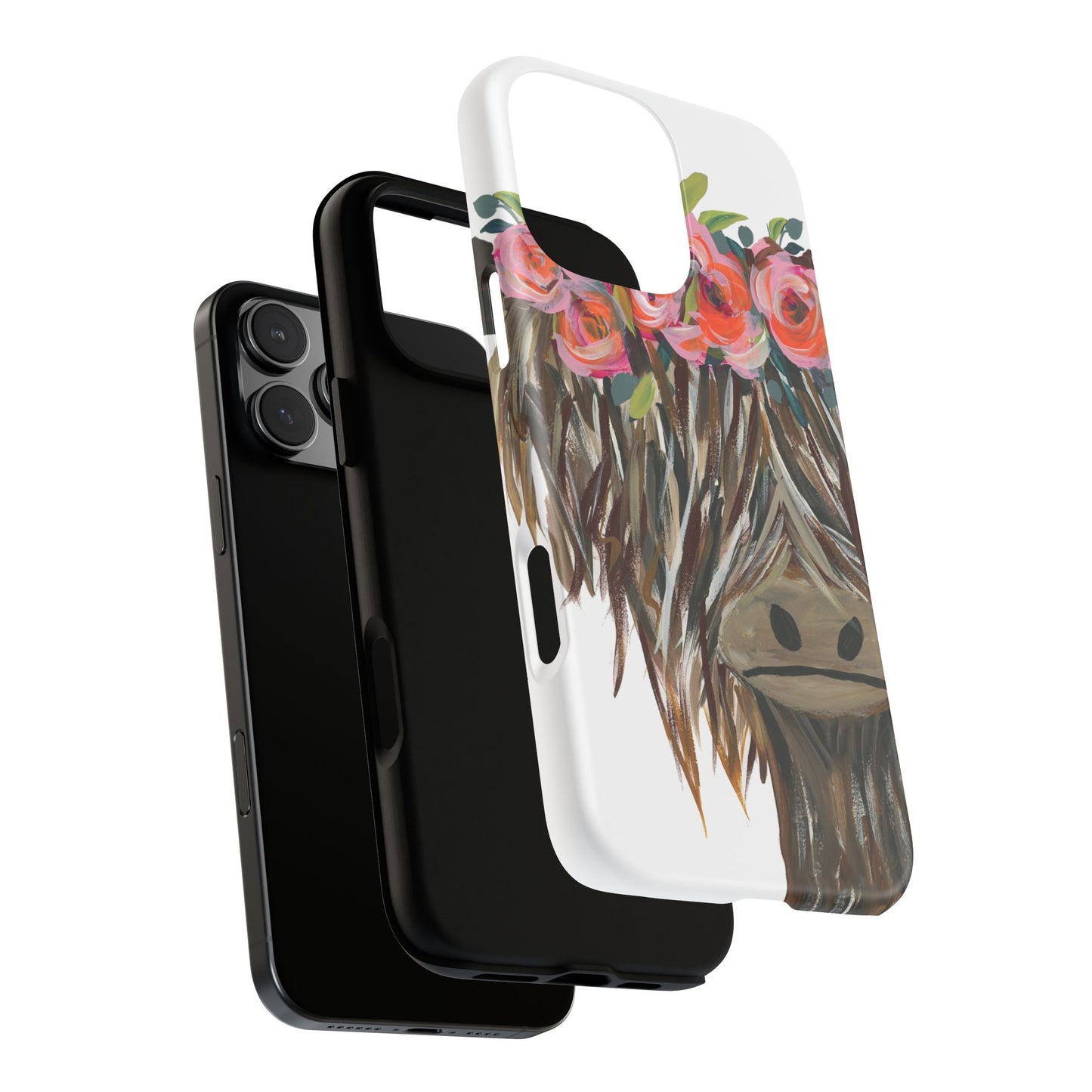 Floral Highland Cow Phone Case - Tough Cases for Animal Lovers