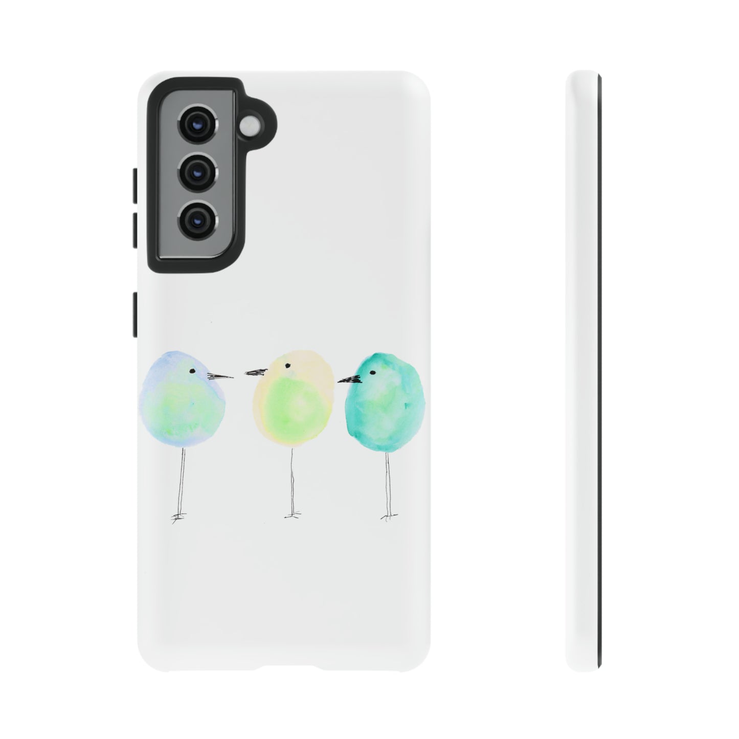 3 Watercolor Quirky Birds Hand Painted Phone Case - Tough Case