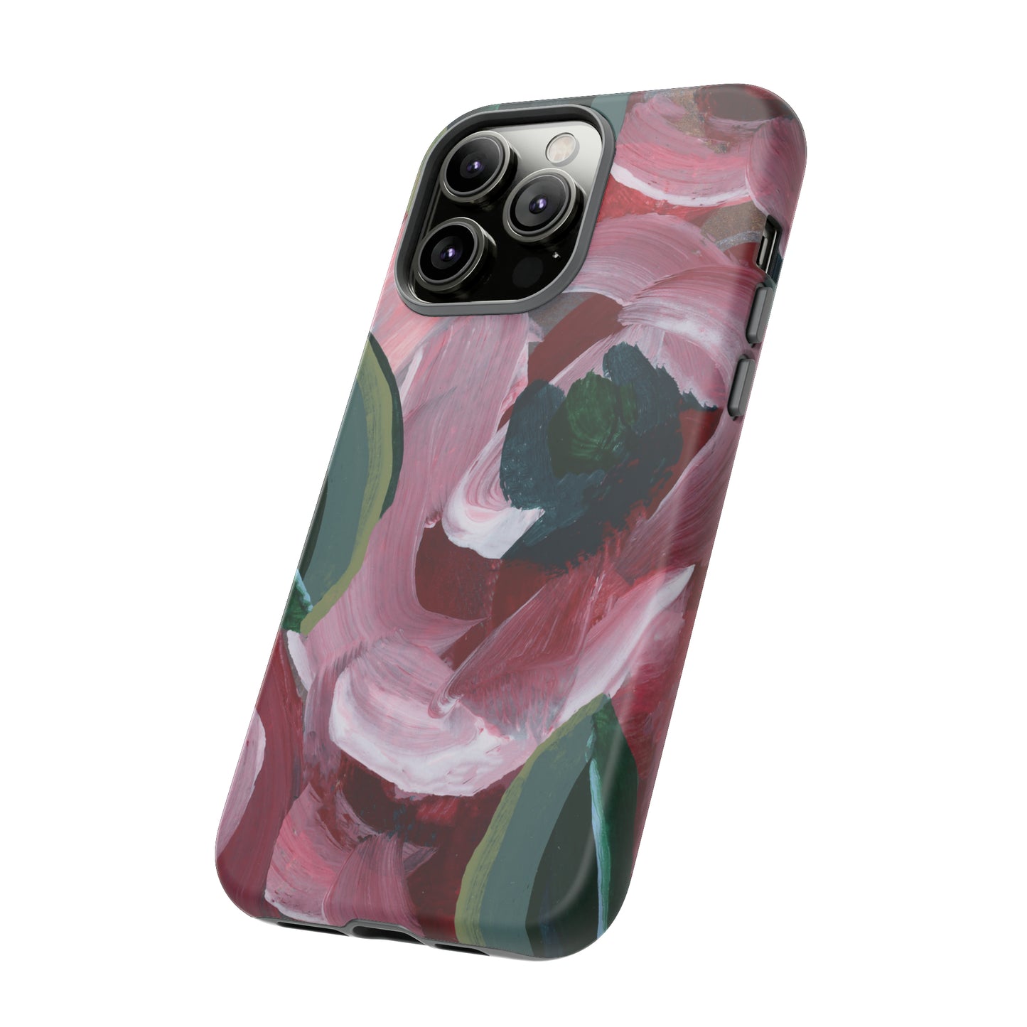 Burgundy Red Floral Hand Painted Abstract Colorful Case: Impact-Resistant Phone Cases