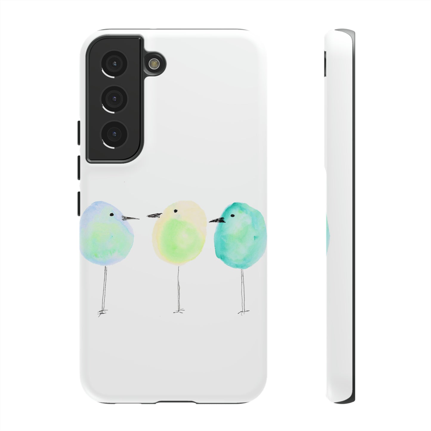 3 Watercolor Quirky Birds Hand Painted Phone Case - Tough Case