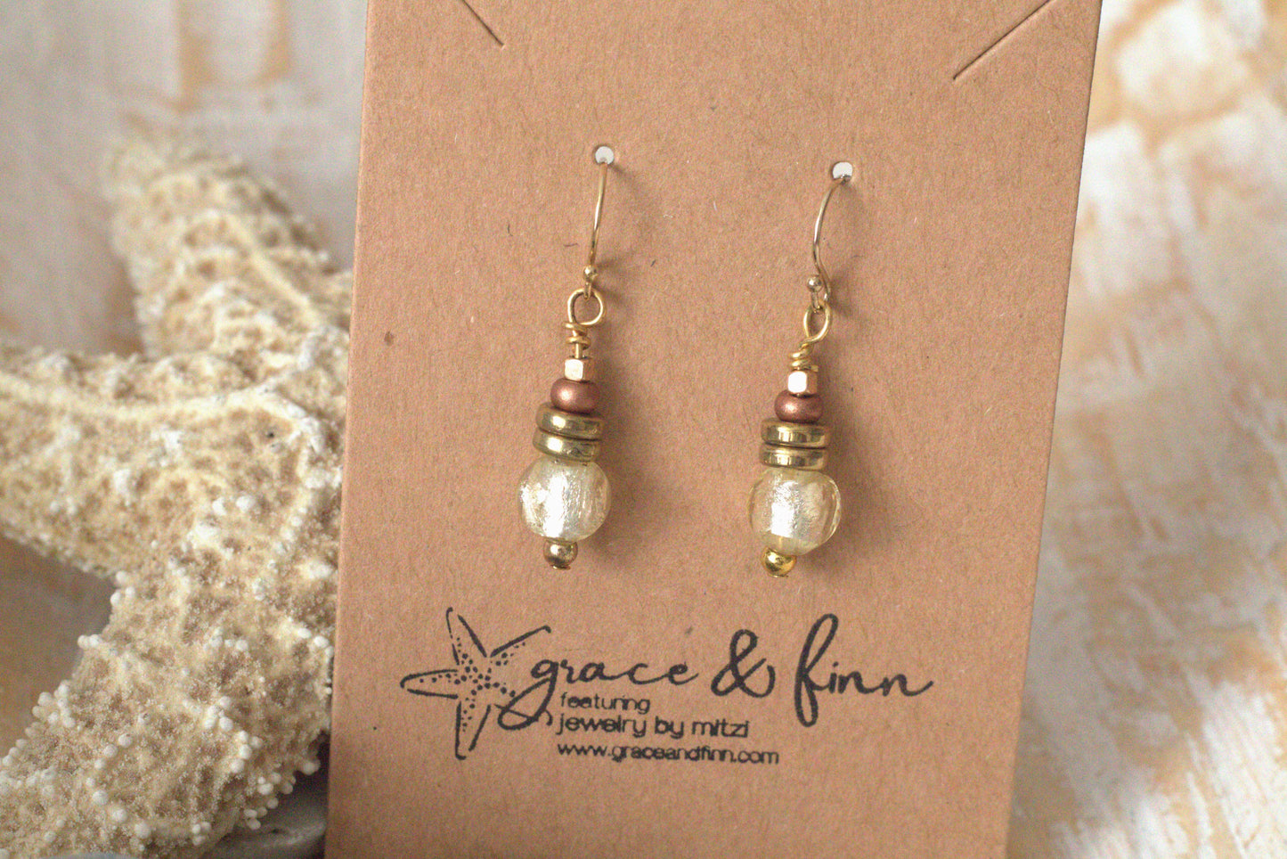 Gold Glass Lampworked Silver Foil Handcrafted Minimalist Earrings