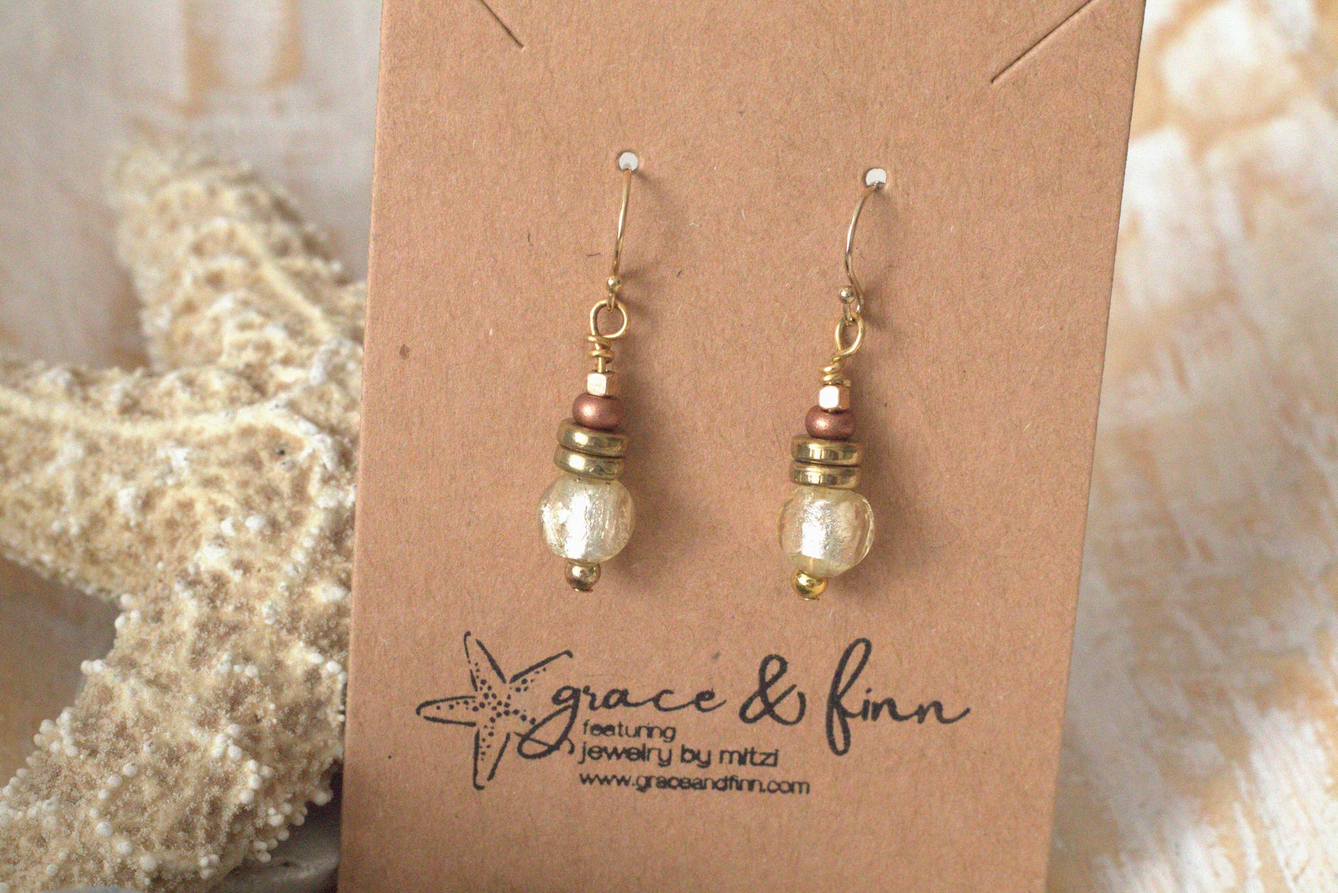 Gold Glass Lampworked Silver Foil Handcrafted Minimalist Earrings