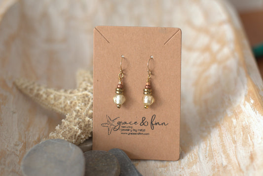 Gold Glass Lampworked Silver Foil Handcrafted Minimalist Earrings