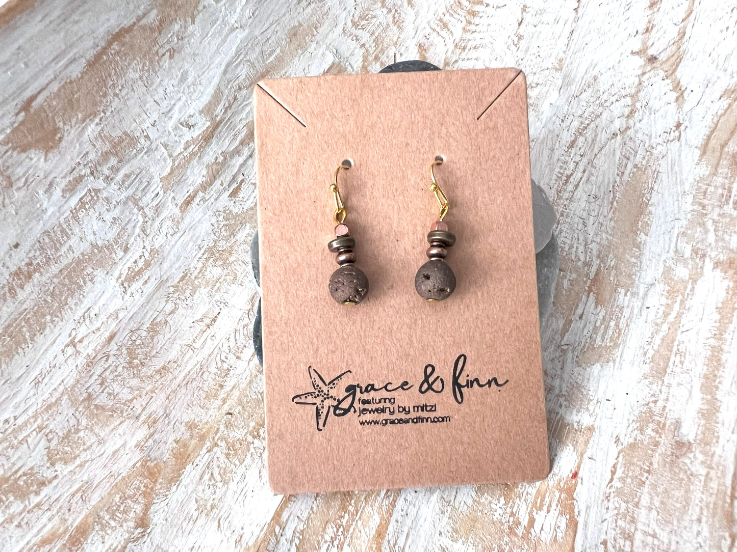 Brown Copper Bead Handcrafted Dangle Boho Earrings