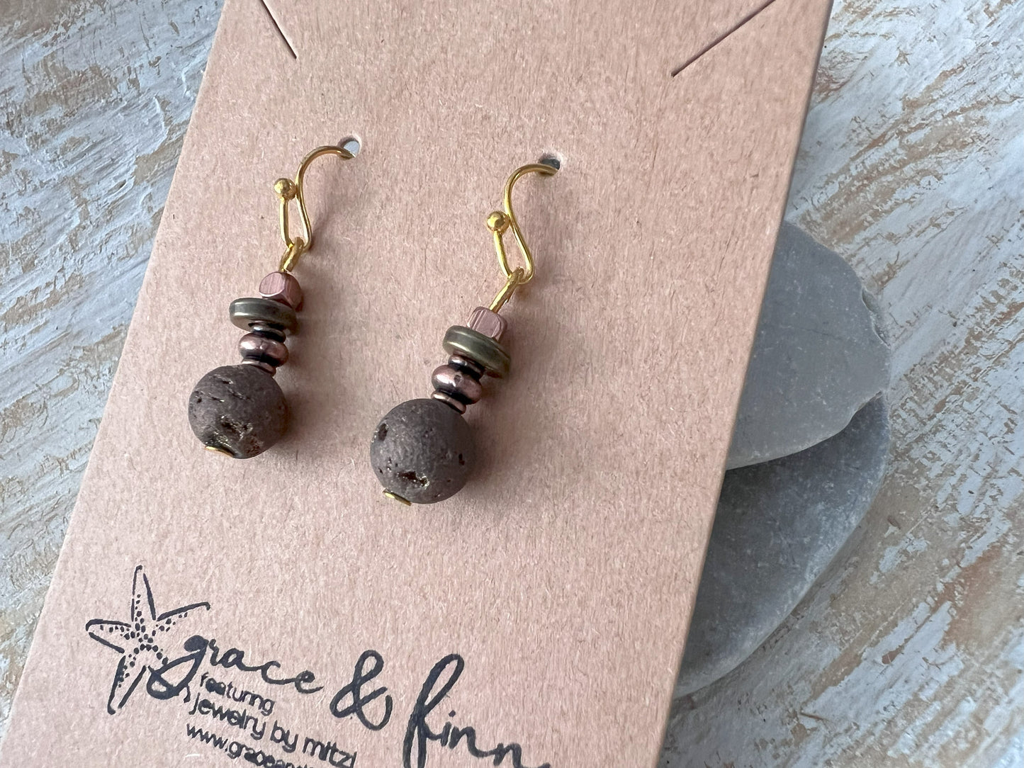 Brown Copper Bead Handcrafted Dangle Boho Earrings