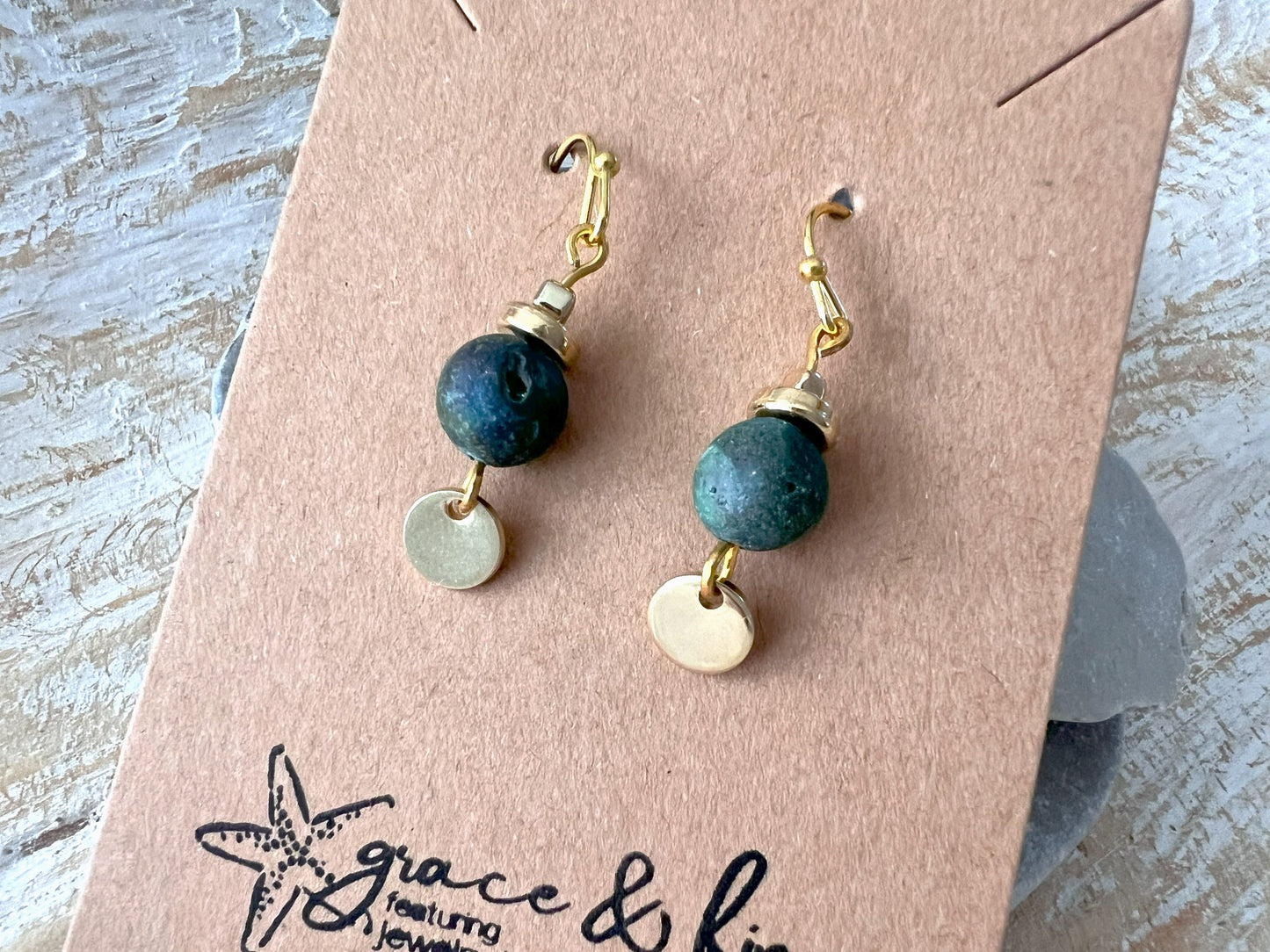 Jade Green Gold Handcrafted Minimalist Earrings