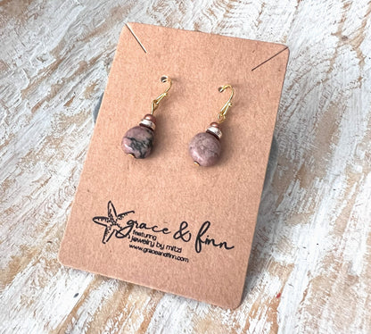 Mauve Stone Bead Handcrafted Dangle Boho Earrings