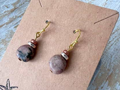 Mauve Stone Bead Handcrafted Dangle Boho Earrings