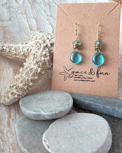 Blue Glass Teardrop Bead Handcrafted Earrings