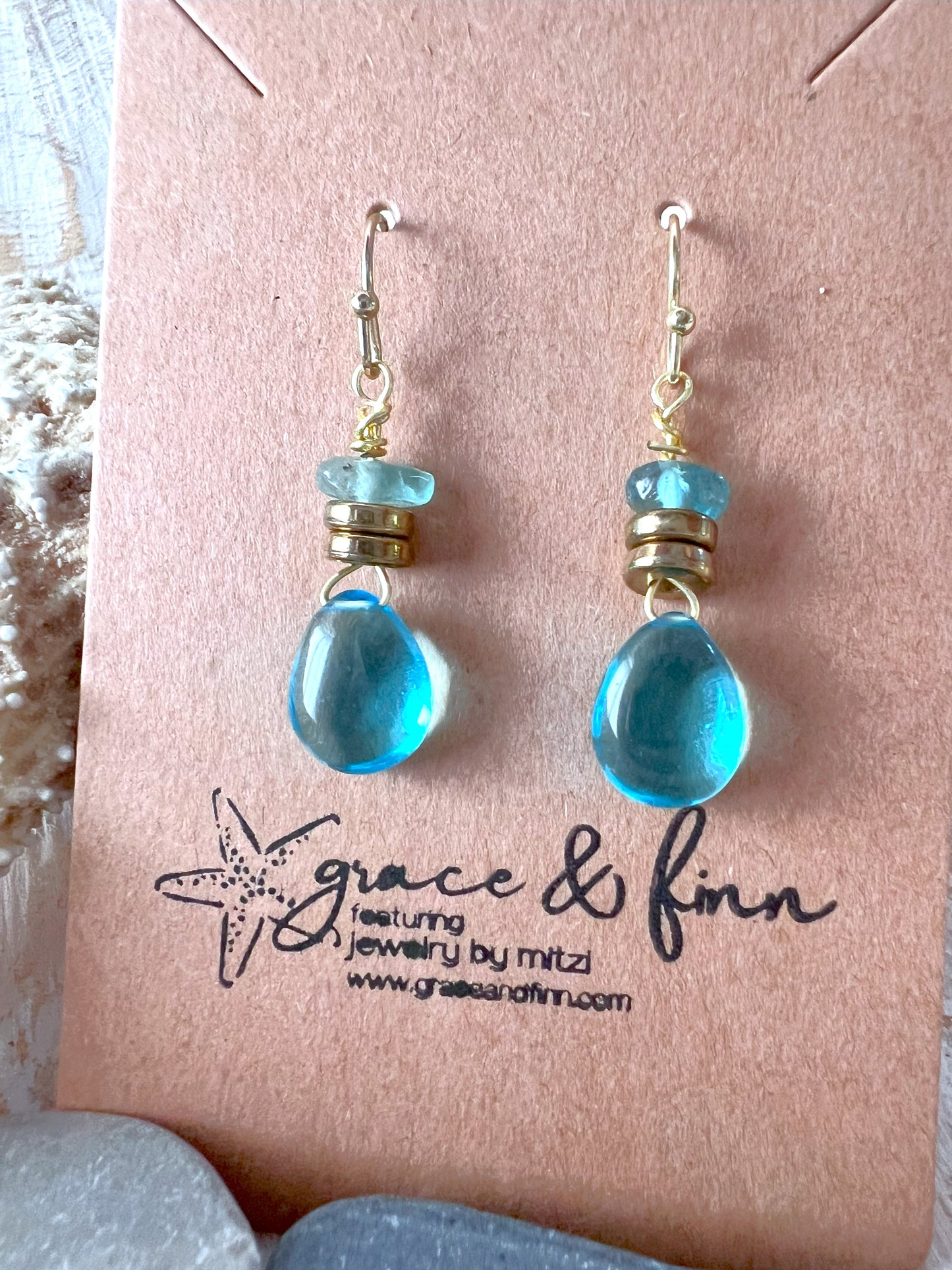 Blue Glass Teardrop Bead Handcrafted Earrings