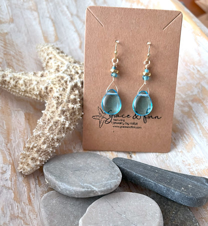 Blue Glass Teardrop Bead Handcrafted Drop Earrings