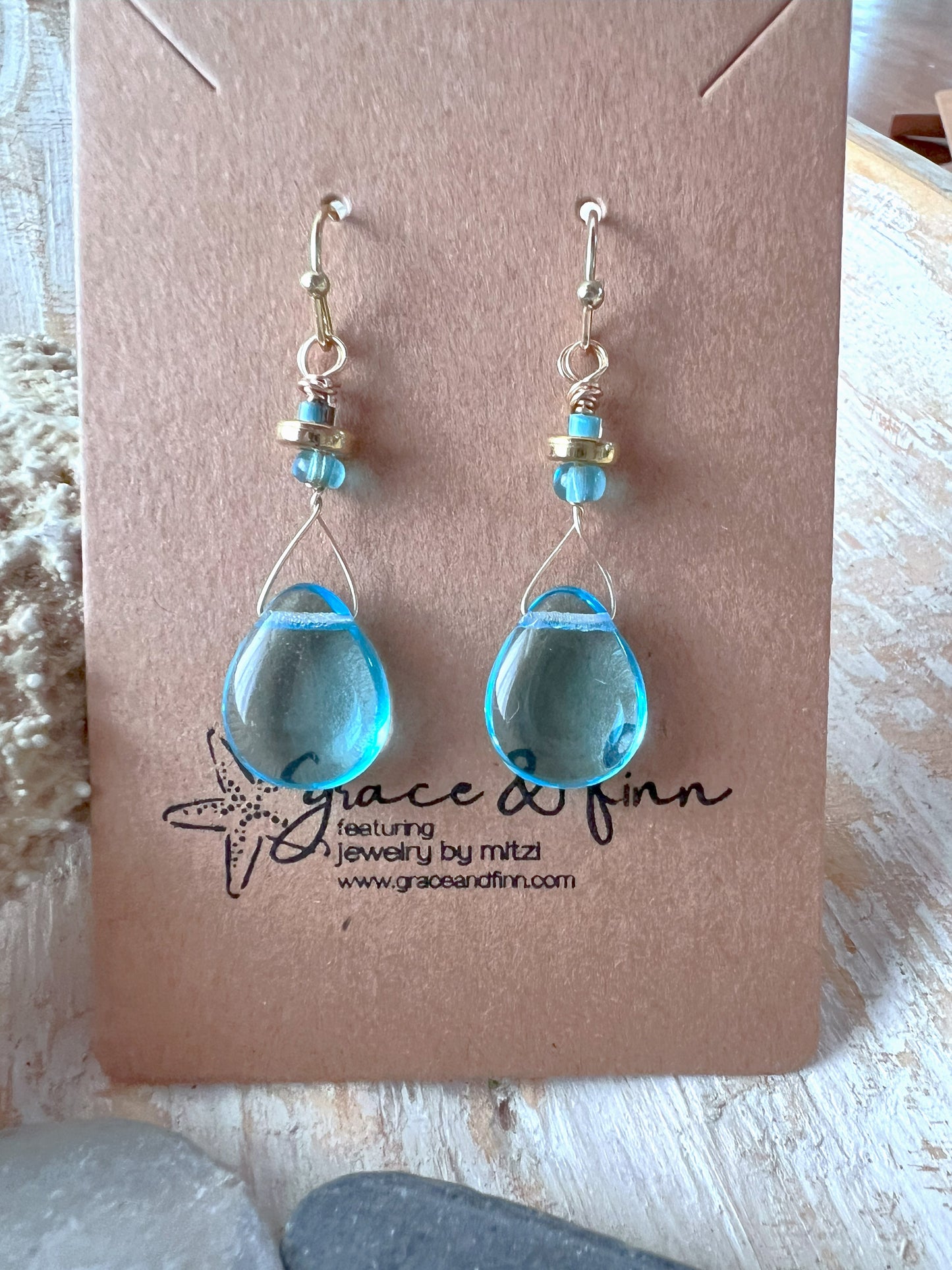 Blue Glass Teardrop Bead Handcrafted Drop Earrings