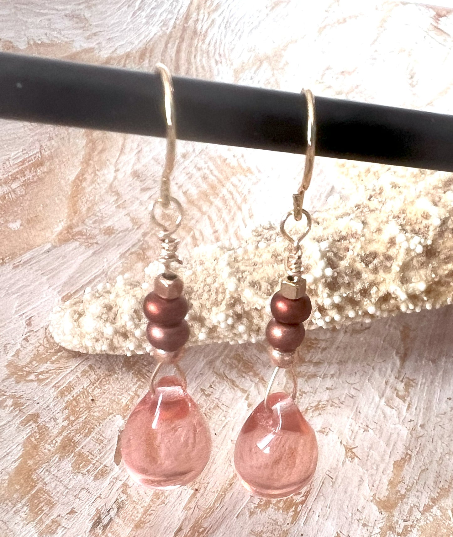 Pink Watermelon Glass Teardrop Handcrafted Bead Earrings