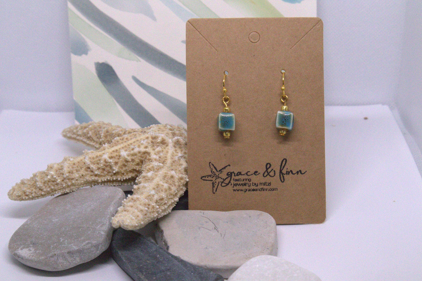 Blue ceramic bead handcrafted earrings