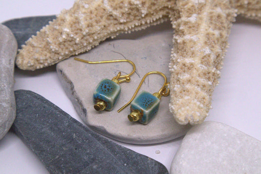 blue coastal ceramic bead earrings