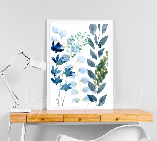 Botanical Leaves Watercolor Print, Downloadable Wall Art - grace & finn