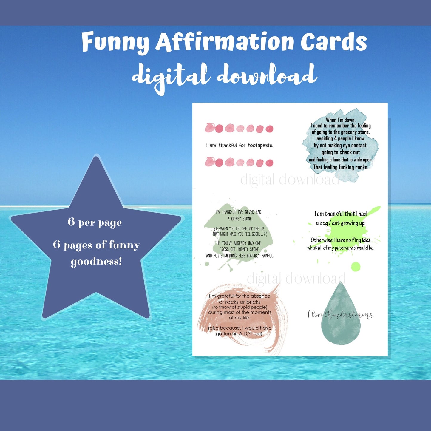 Affirmation Gratitude Cards | Funny Digital Download Instant Printable | Mood / Vision Board, Gift for Women, Best Friend Cards, Sarcastic