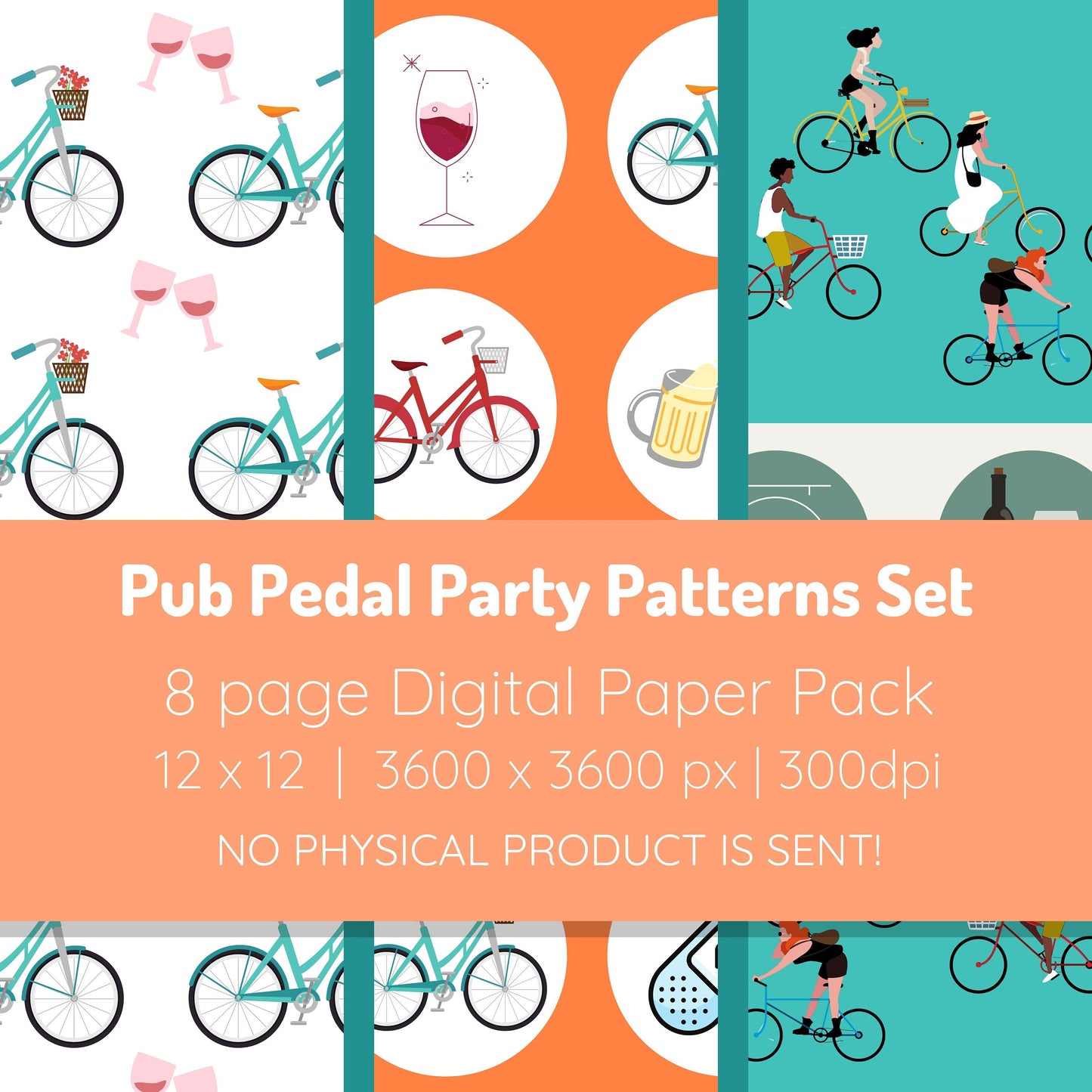 Pub Pedal Party Patterns Digital Paper Pack |  Scrapbook Paper | Background Digital Download Printable