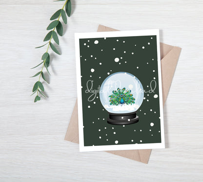 Christmas Printable Wall Art, Bedroom Art Print, Peacock in Snow Globe, Living Room Print, Instant Download, Office Decor, Holiday Decor