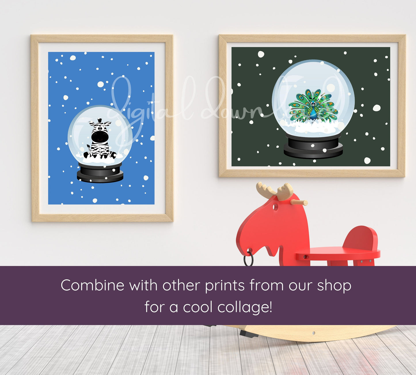 Christmas Wall Art Printable, Kids Bedroom Art Print, Zebra in Snow Globe, Living Room Print, Instant Download, Office Decor, Holiday Decor