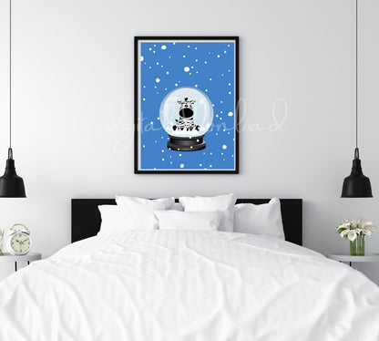 Christmas Wall Art Printable, Kids Bedroom Art Print, Zebra in Snow Globe, Living Room Print, Instant Download, Office Decor, Holiday Decor