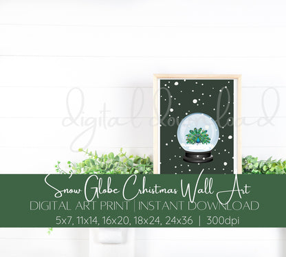 Christmas Printable Wall Art, Bedroom Art Print, Peacock in Snow Globe, Living Room Print, Instant Download, Office Decor, Holiday Decor