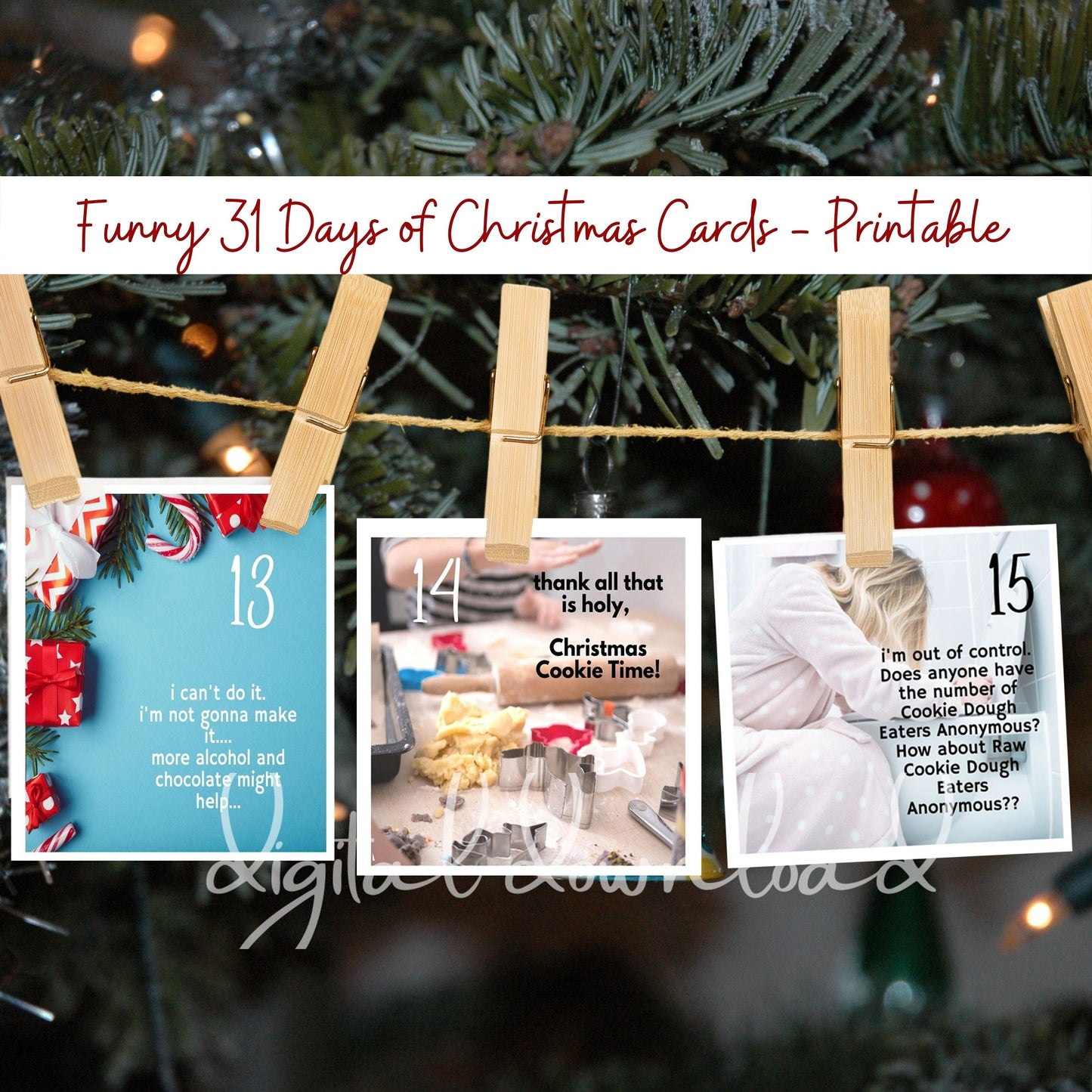 Christmas Cards Countdown, Digital Christmas Tags, Best Friend Cards PRINTABLE Funny 31 Days of Christmas, Christmas Digital Download