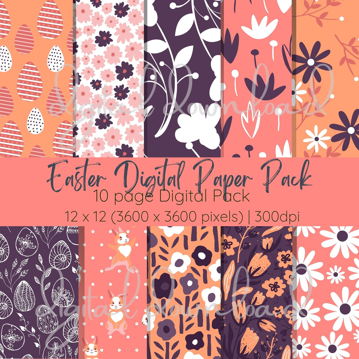 Digital Paper, Easter Digital Paper, Spring Scrapbook Paper, Easter Pattern, Easter Bunny, Easter Background, Digital Paper Pack