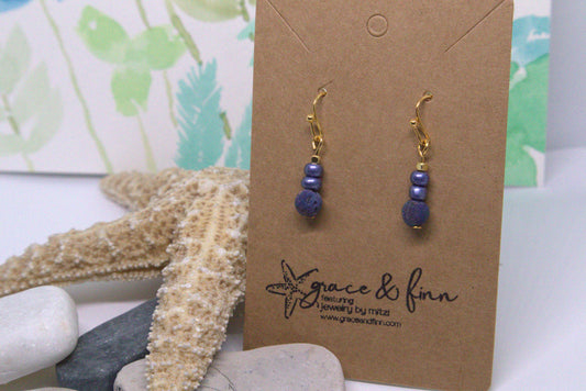 lavender gold bead earrings