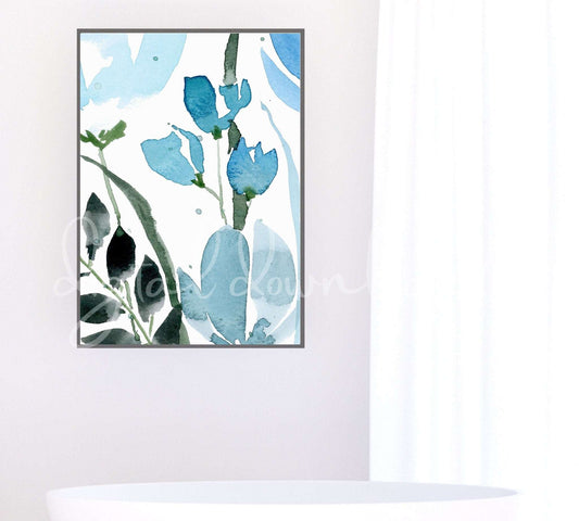 Watercolor Blue Flowers Print, Downloadable Wall Art - grace & finn