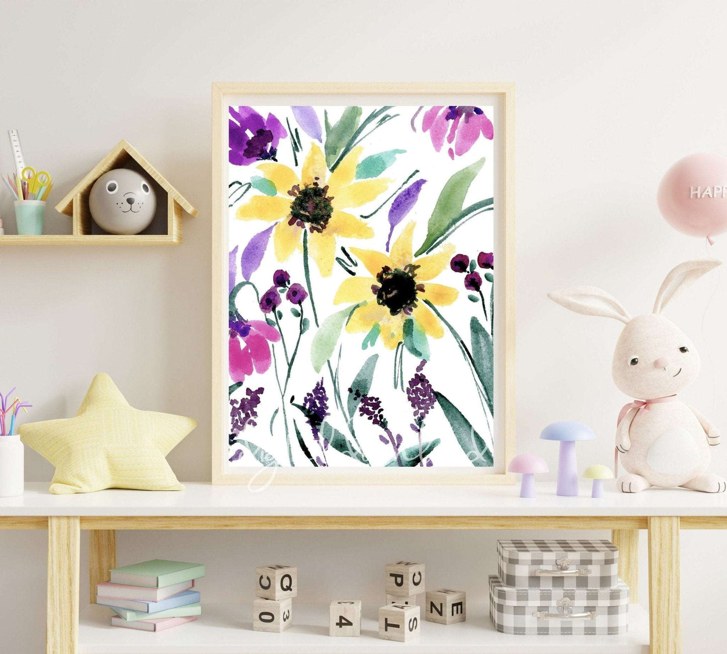 Watercolor Wildflowers Print, Downloadable Wall Art - grace & finn