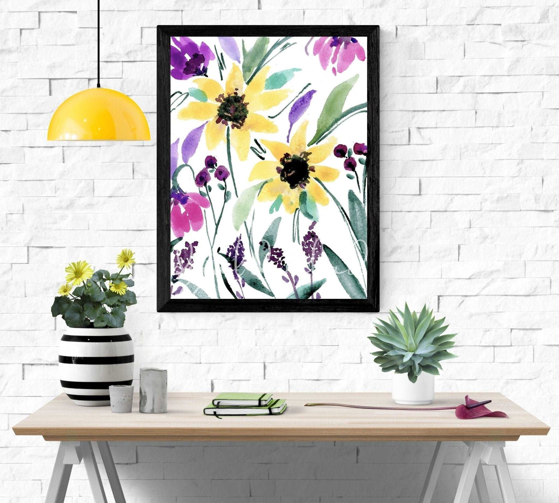 Watercolor Wildflowers Print, Downloadable Wall Art - grace & finn