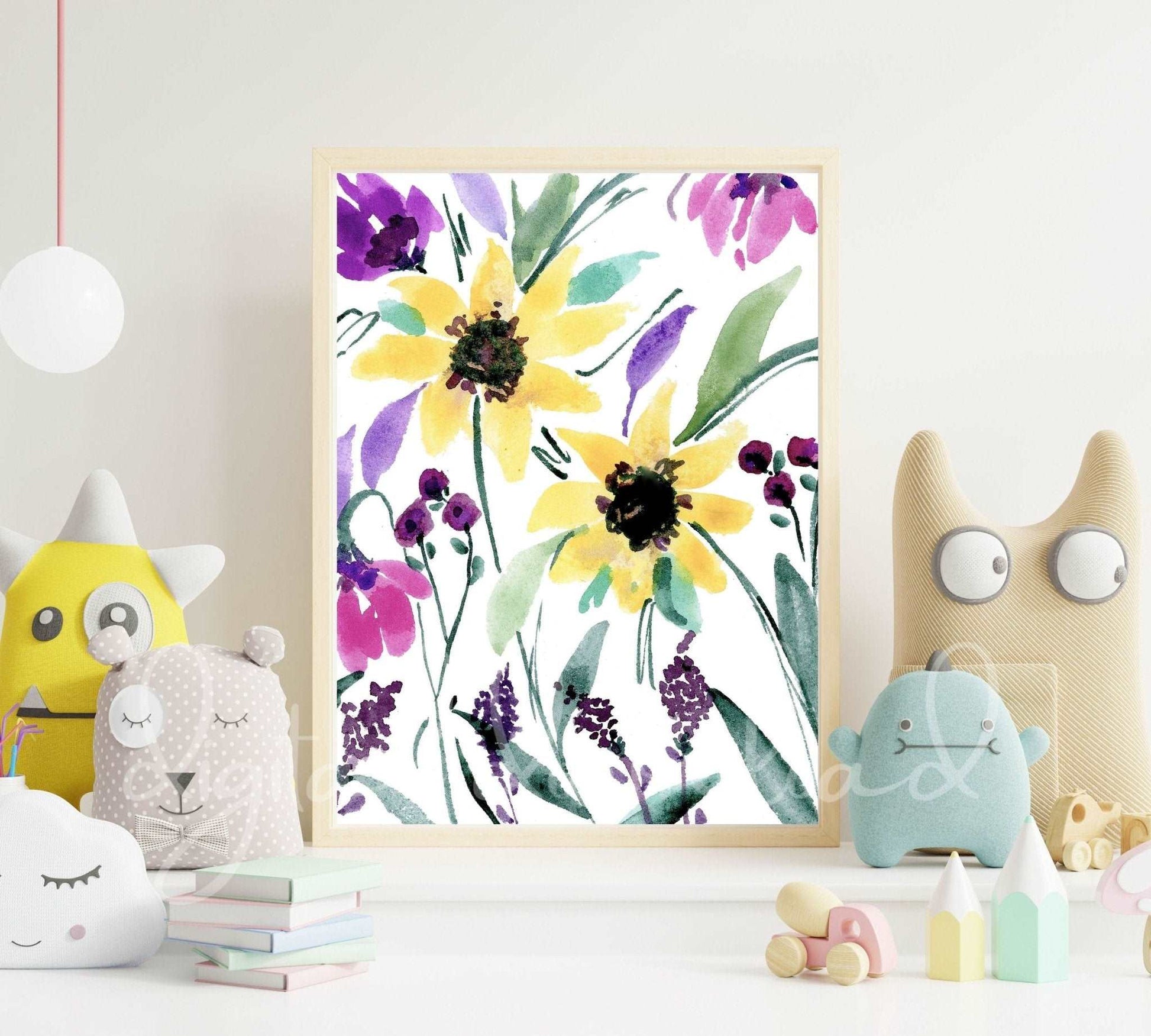 Watercolor Wildflowers Print, Downloadable Wall Art - grace & finn